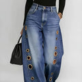 Retro High-Waist Wide-Leg Eyelet Jeans