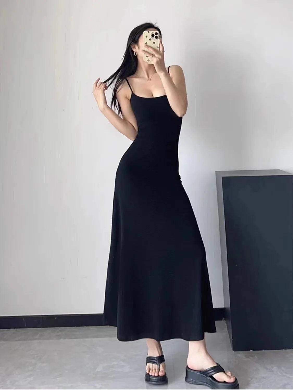 Woman Spring Summer Style Bodycon Dress Female Sexy Sleeveless Spaghetti Strap Split Sheath Dress Vestidos