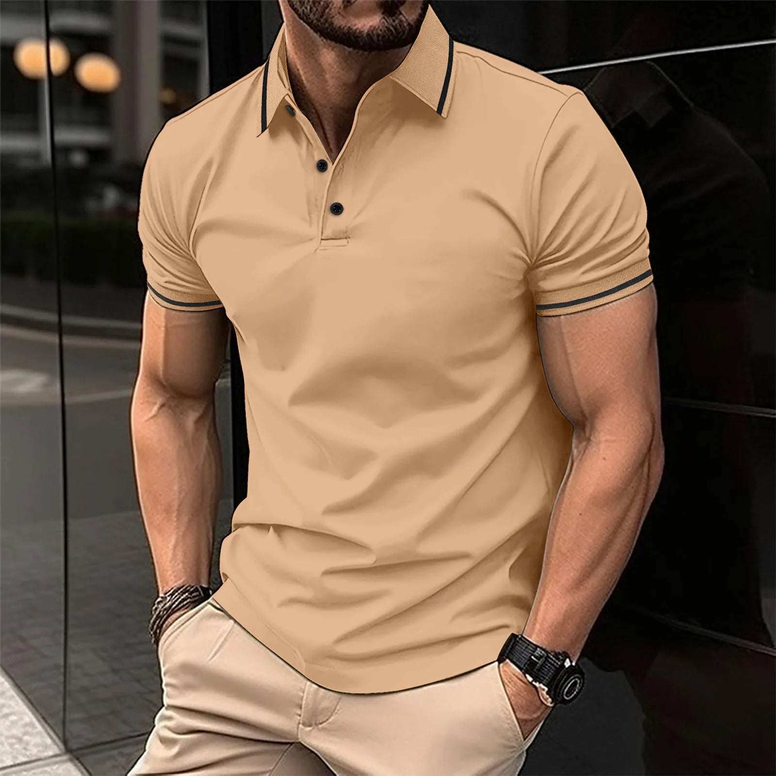 Ribbed Collar Sporty Polo Shirt