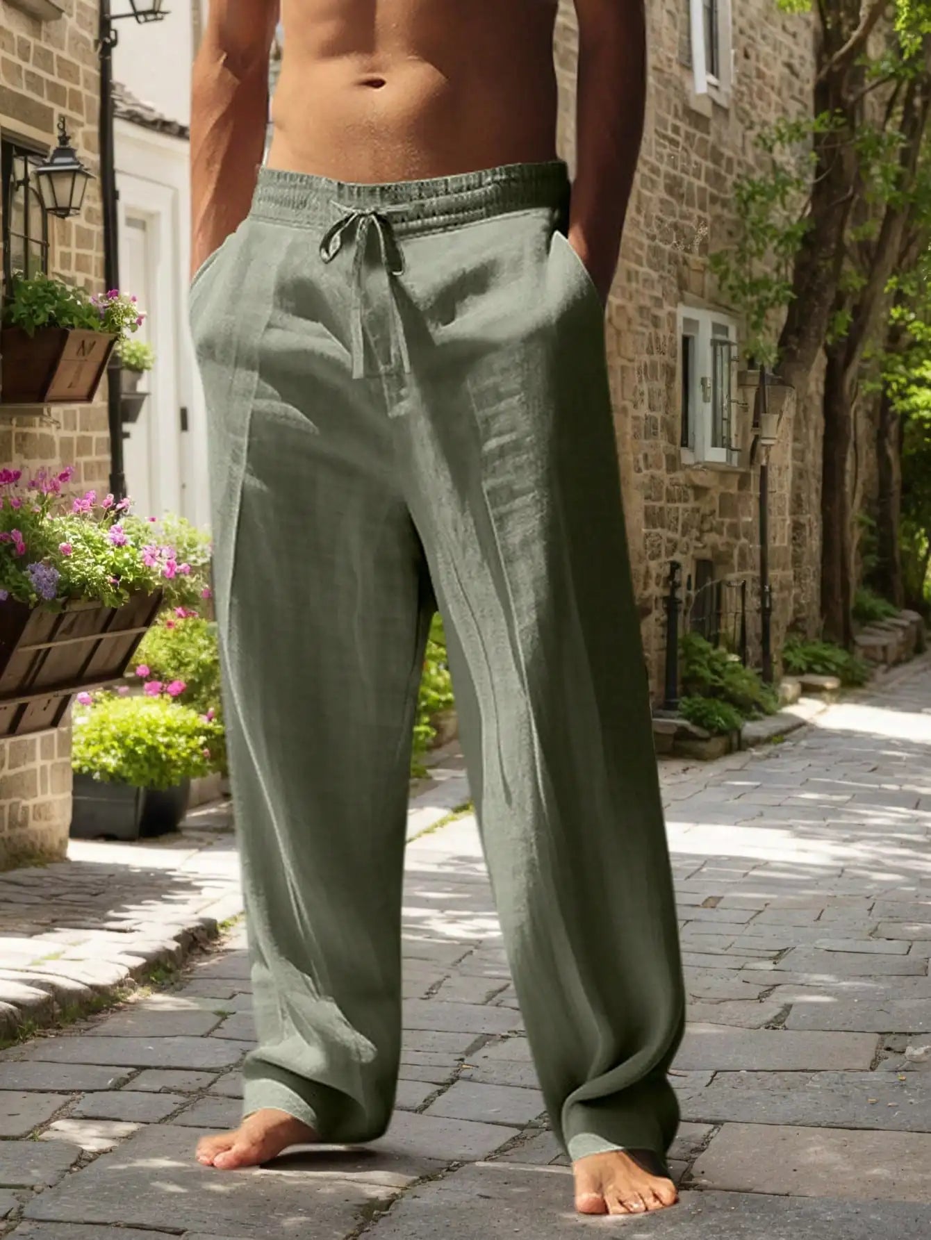 Linen Wide-Leg Casual Trousers
