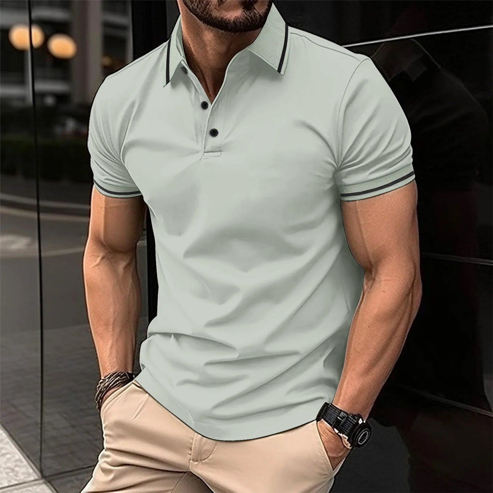 Ribbed Collar Sporty Polo Shirt