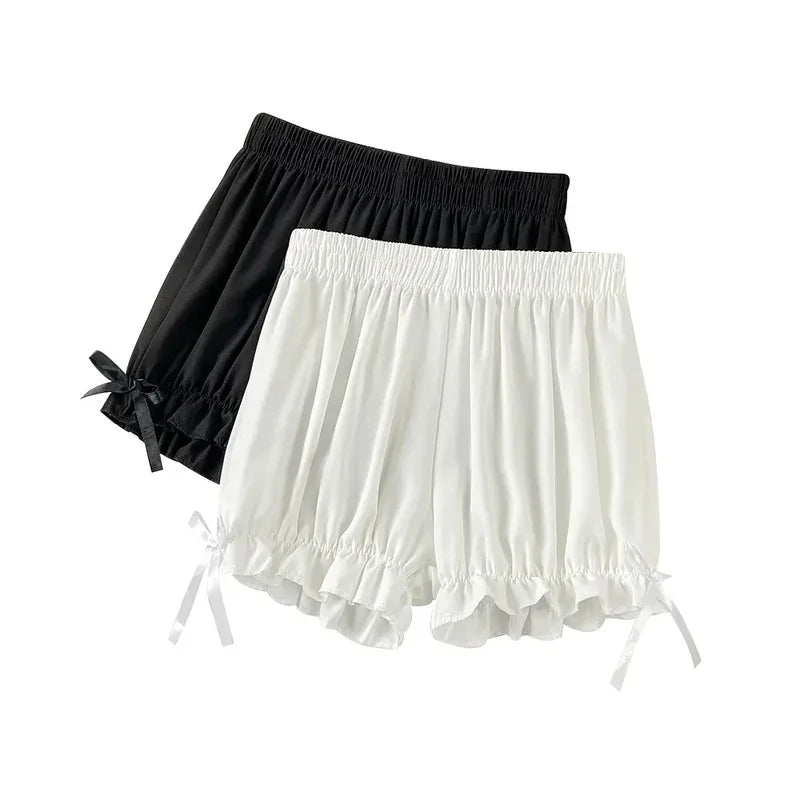 Women Lace Short Panties Imitation Silk Ruffle Bloomers Anti Exposure Safety Pants Lolita Satin Knickers Shorts Dress Pettipant