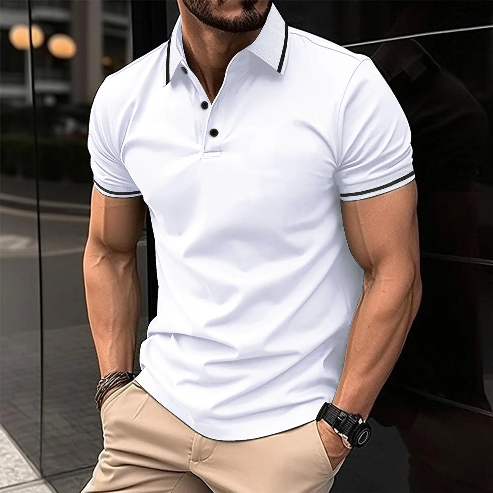 Ribbed Collar Sporty Polo Shirt