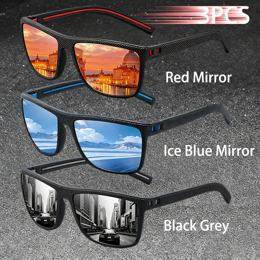 3PCS Vintage Fashion Sunglasses Set Colorful Stripes Leisure Design for Men And Women Ideal for Fishing Driving And Travel
