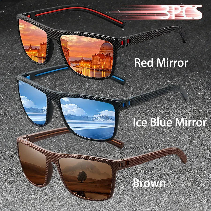 3PCS Vintage Fashion Sunglasses Set Colorful Stripes Leisure Design for Men And Women Ideal for Fishing Driving And Travel