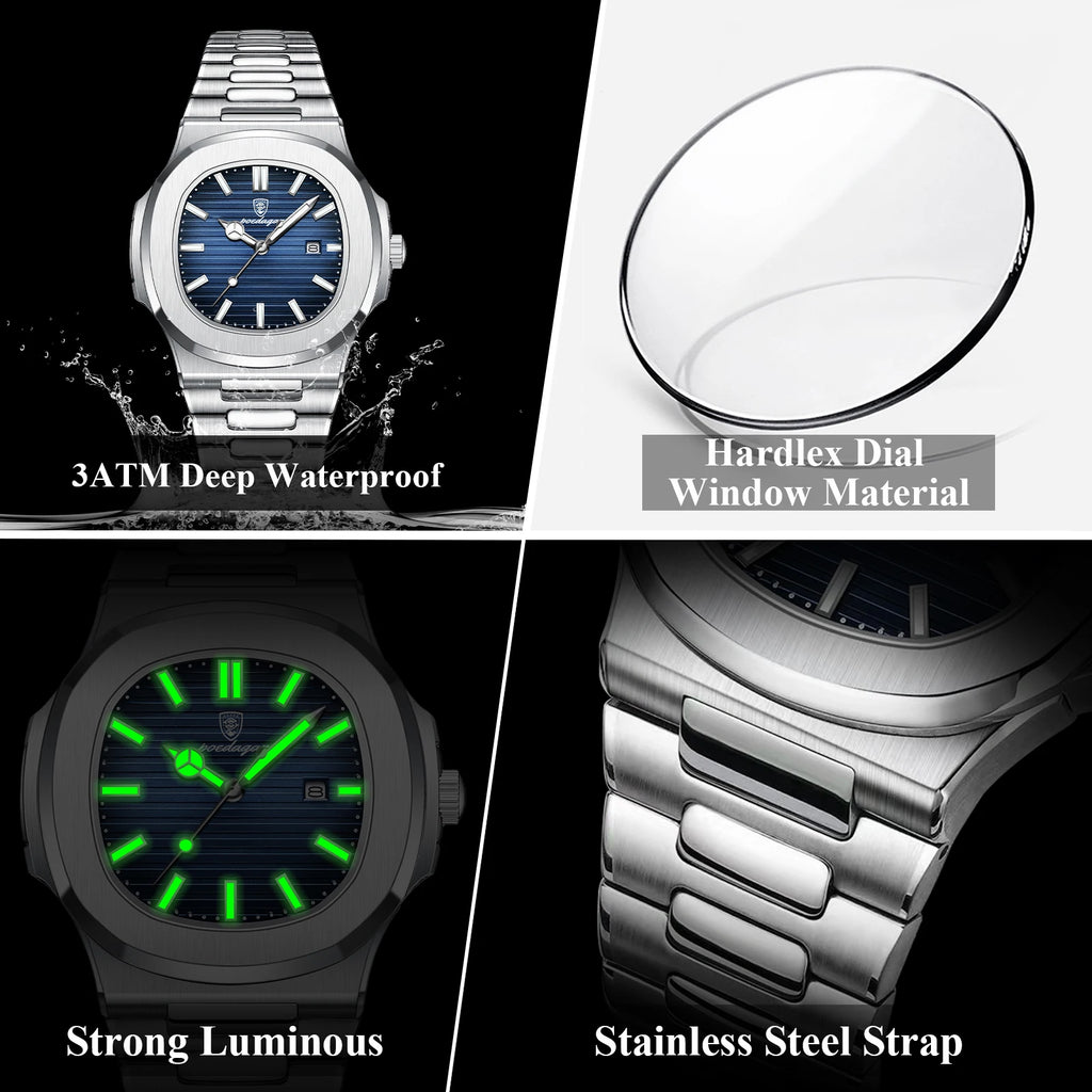 POEDAGAR Square Luminous Watch