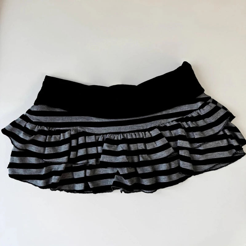 Striped Color-Block Y2K Tiered Mini Skirt