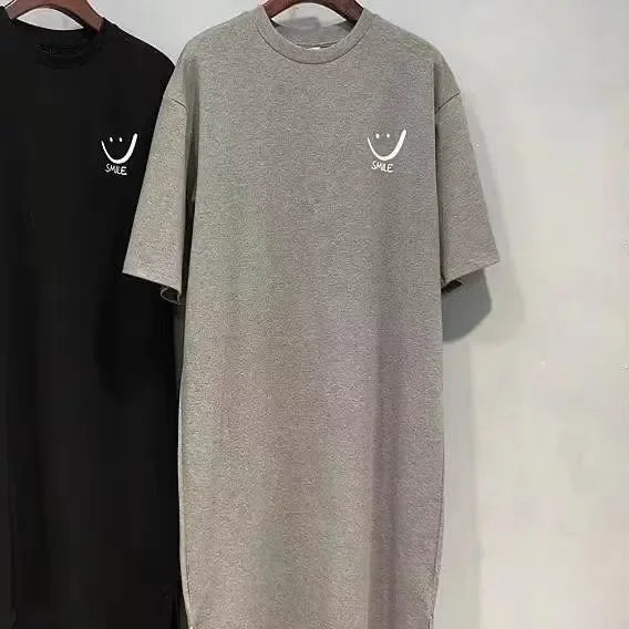Smiley Print Side-Slit T-Shirt Dress