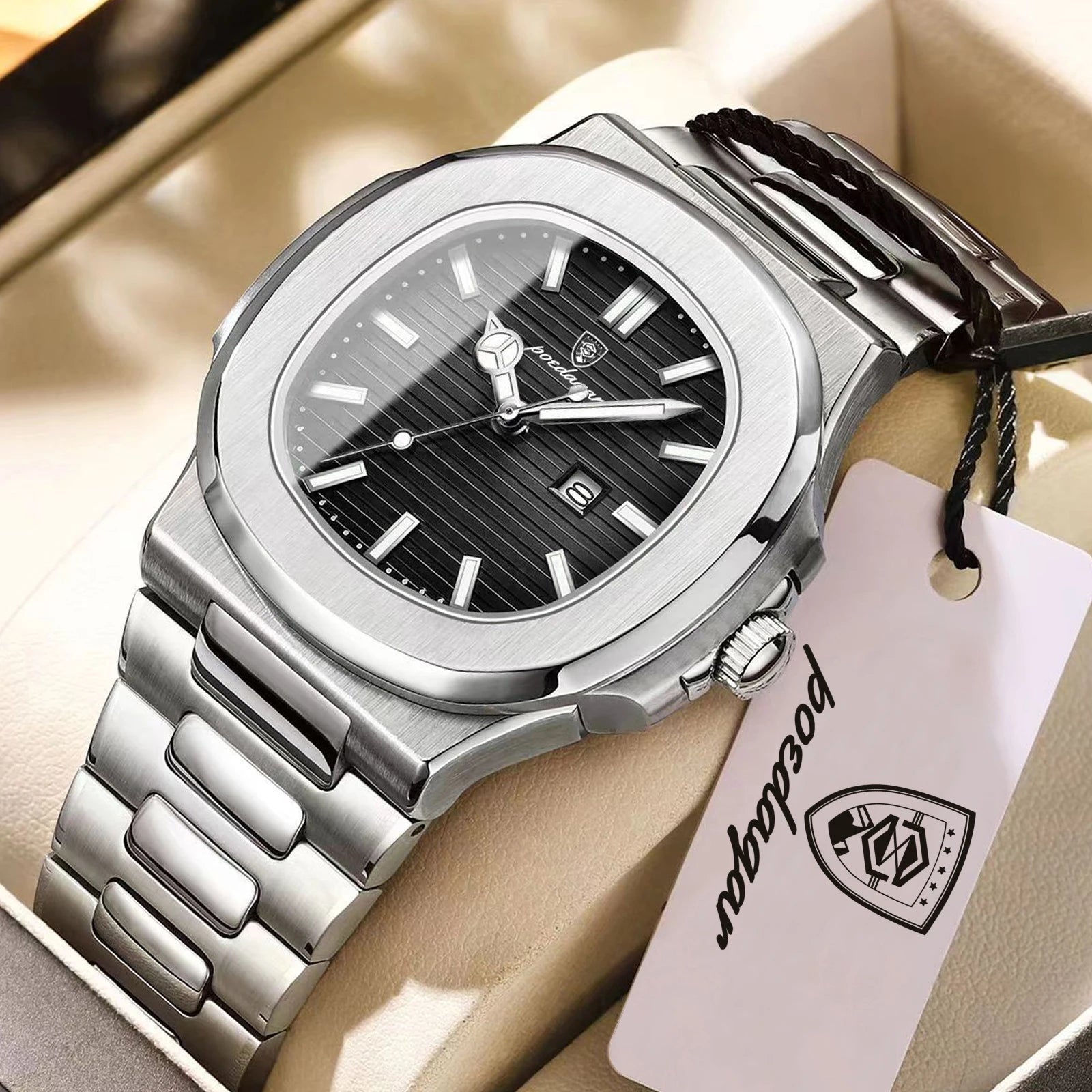POEDAGAR Square Luminous Watch