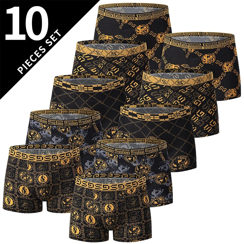 Black Gold Printed Boxer Briefs (5/10-Pack)