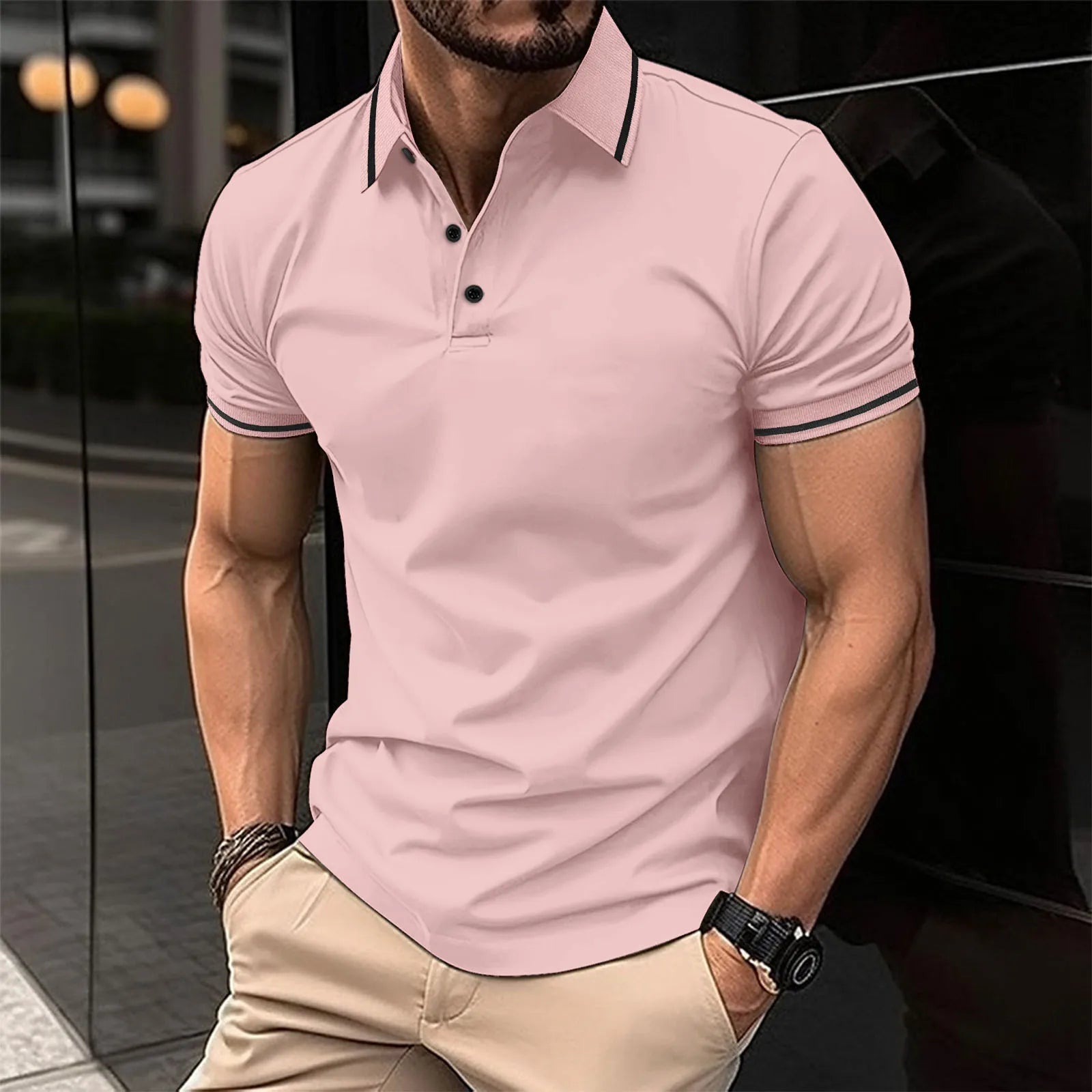 Ribbed Collar Sporty Polo Shirt