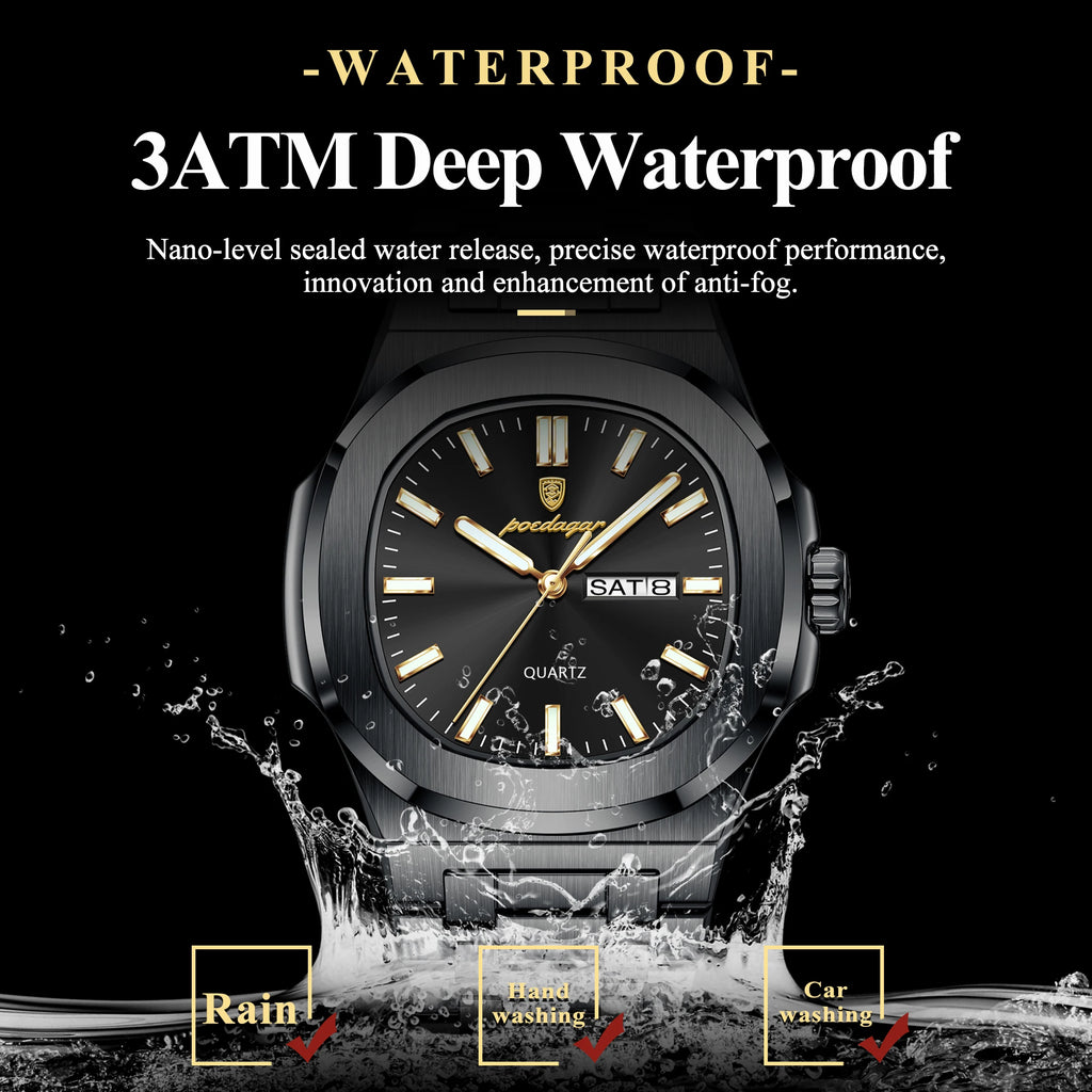 Square Luminous Quartz Wristwatch