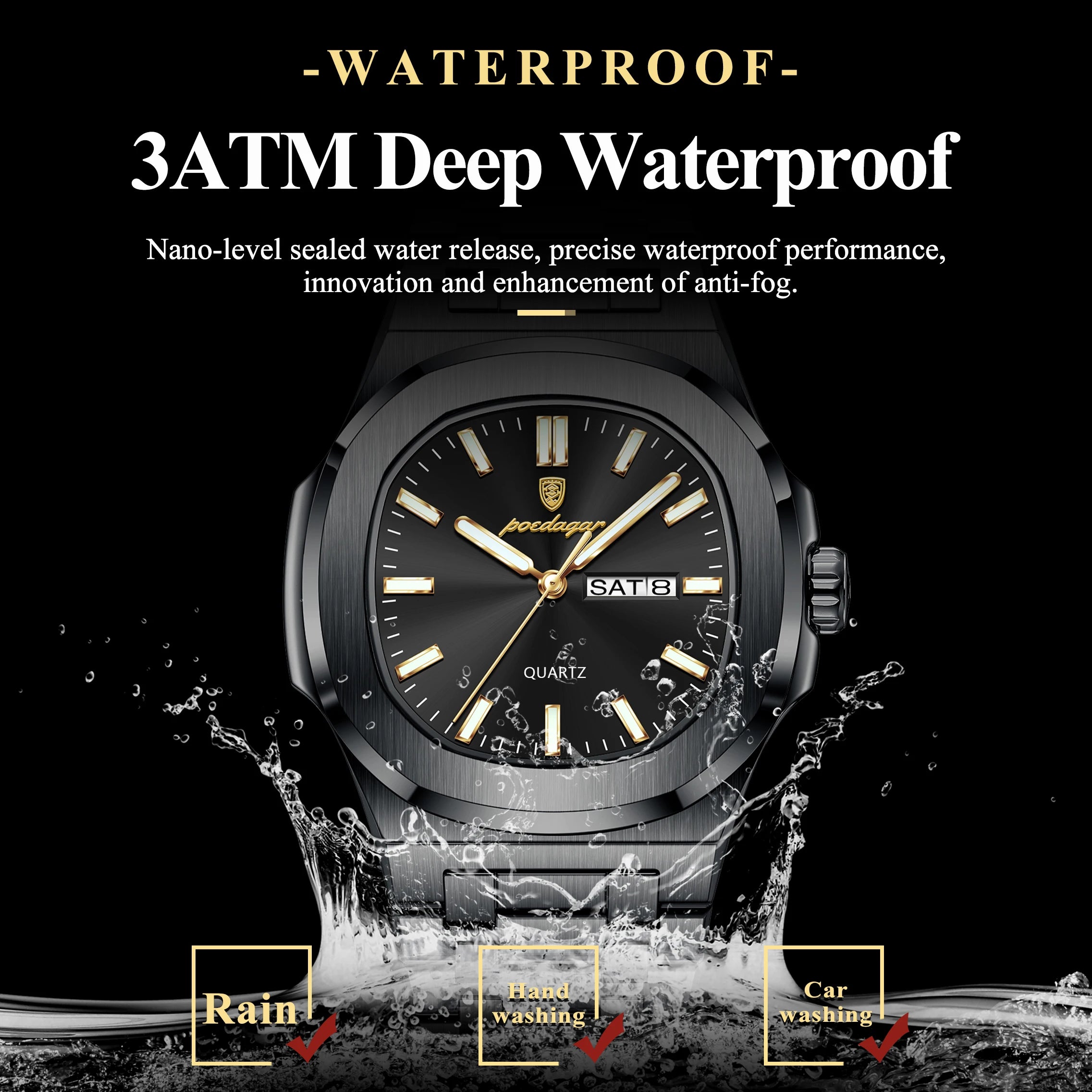 Square Luminous Quartz Wristwatch