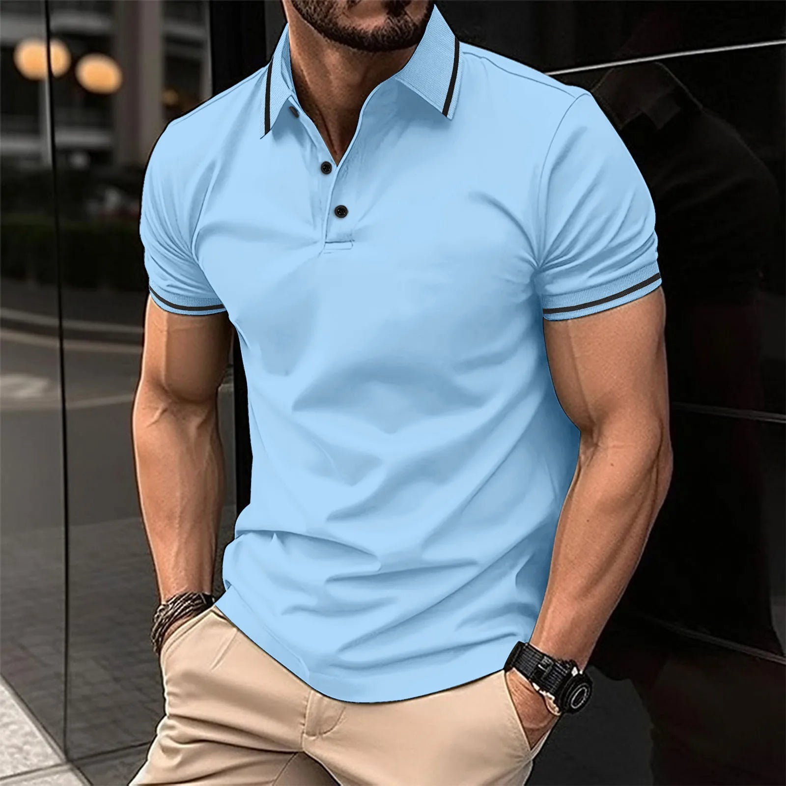 Ribbed Collar Sporty Polo Shirt
