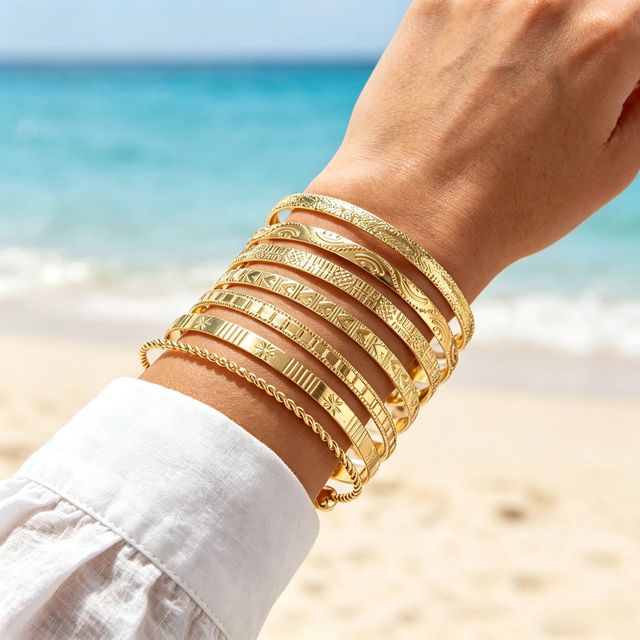 7-Piece Stackable Engraved Bangle Set