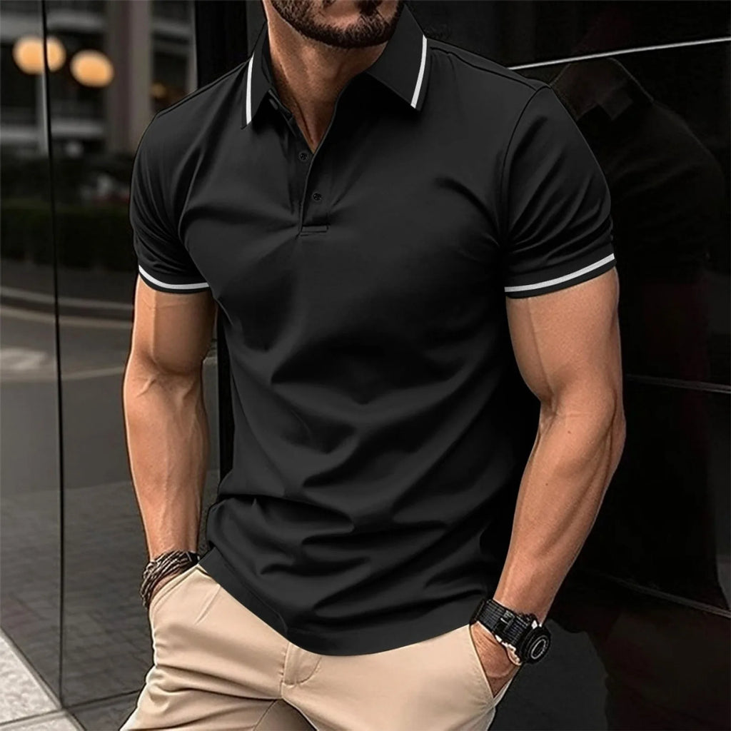 Ribbed Collar Sporty Polo Shirt