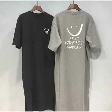 Smiley Print Side-Slit T-Shirt Dress