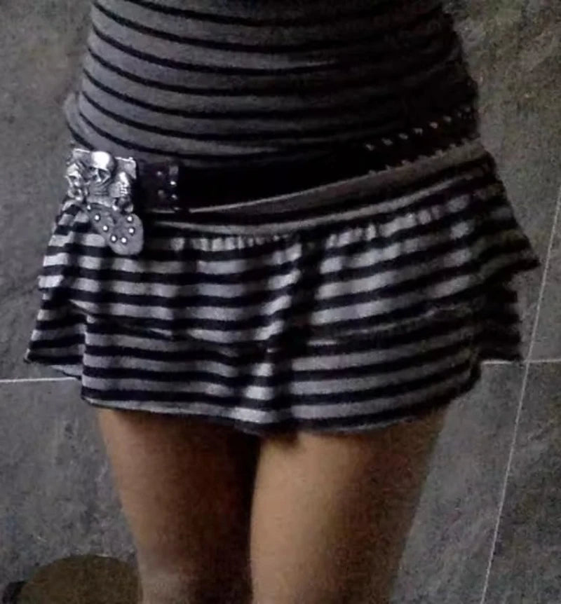 Striped Color-Block Y2K Tiered Mini Skirt