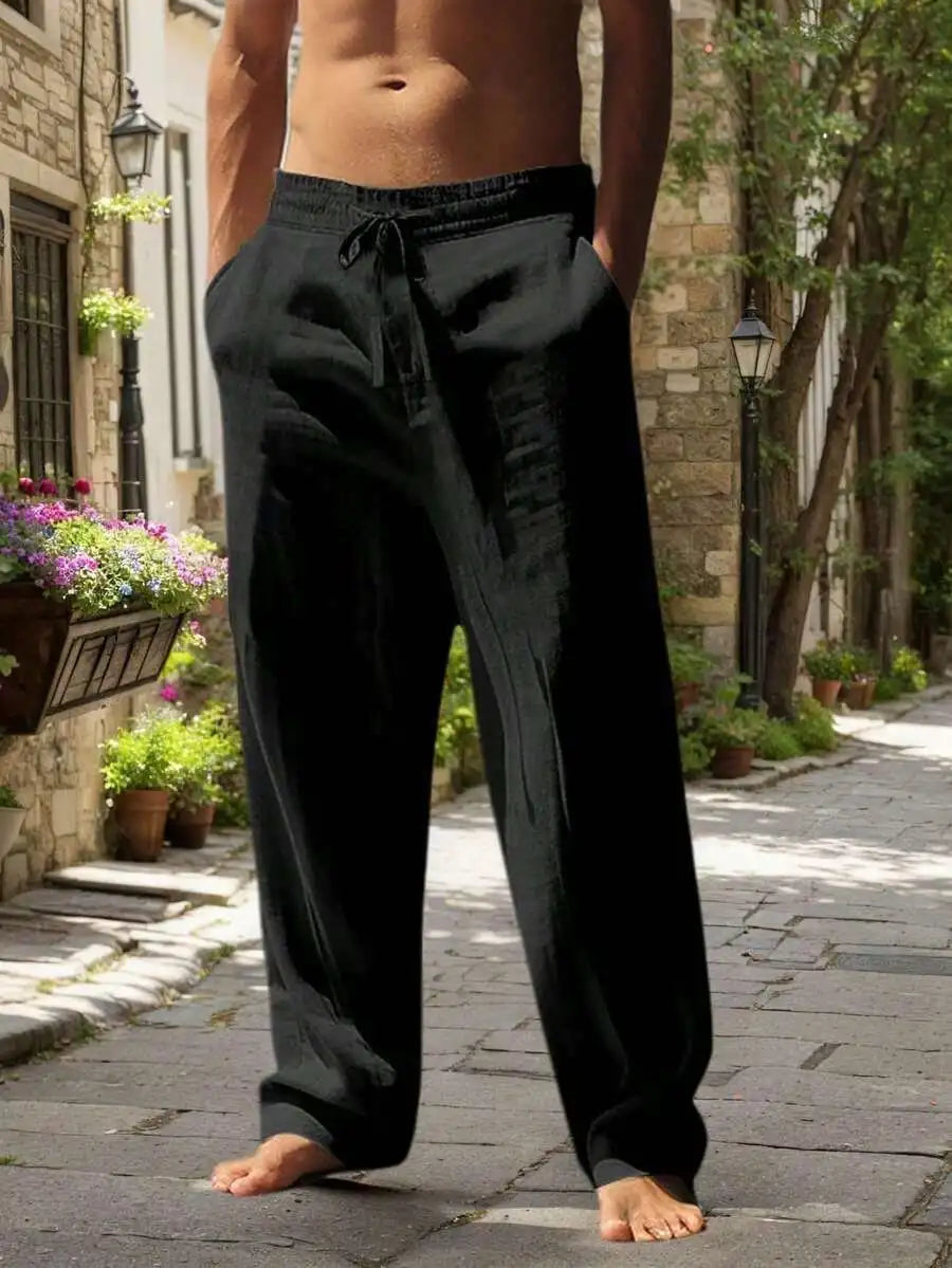 Linen Wide-Leg Beach Pants