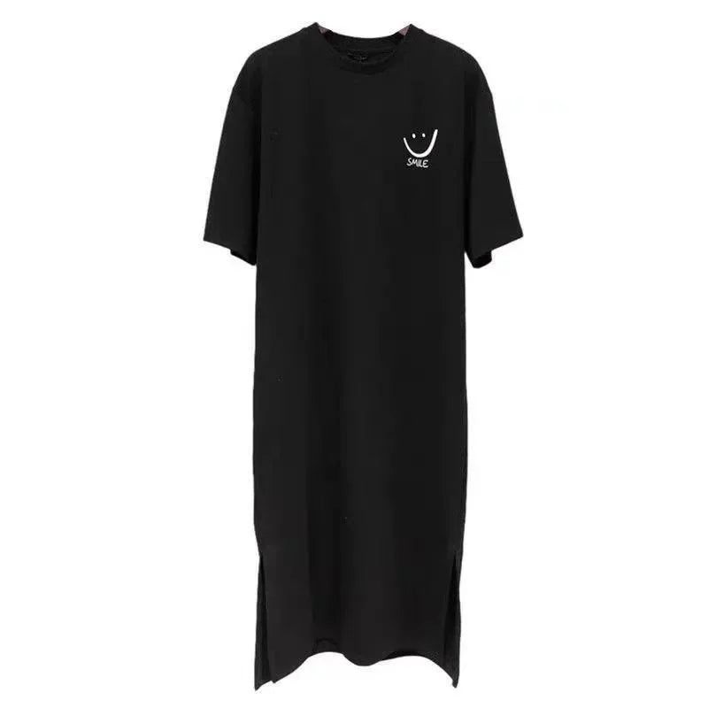 Smiley Print Side-Slit T-Shirt Dress