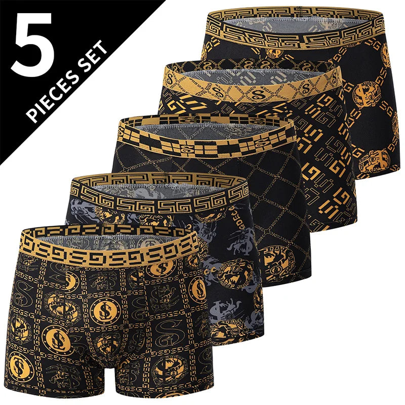 Black Gold Printed Boxer Briefs (5/10-Pack)