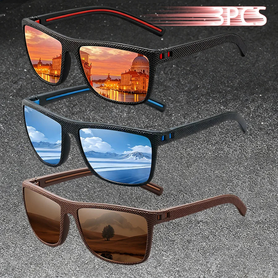 3PCS Vintage Fashion Sunglasses Set Colorful Stripes Leisure Design for Men And Women Ideal for Fishing Driving And Travel