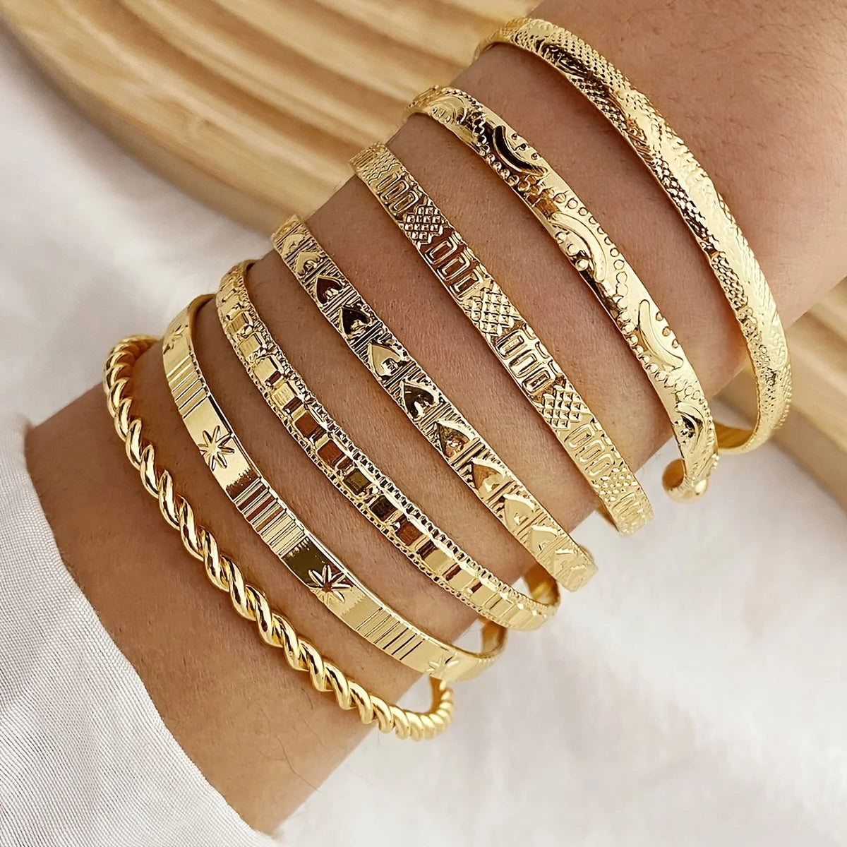 7-Piece Stackable Engraved Bangle Set