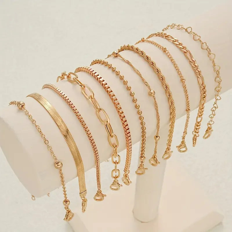 Chic Snake Chain Bracelet Set for Women Boho Simple Elegant Heart Geometric Chain Vacation Date Casual Jewelry Gifts 2025