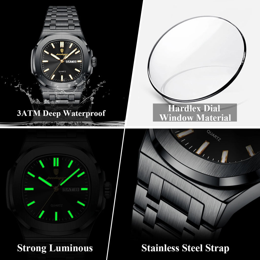 Square Luminous Quartz Wristwatch