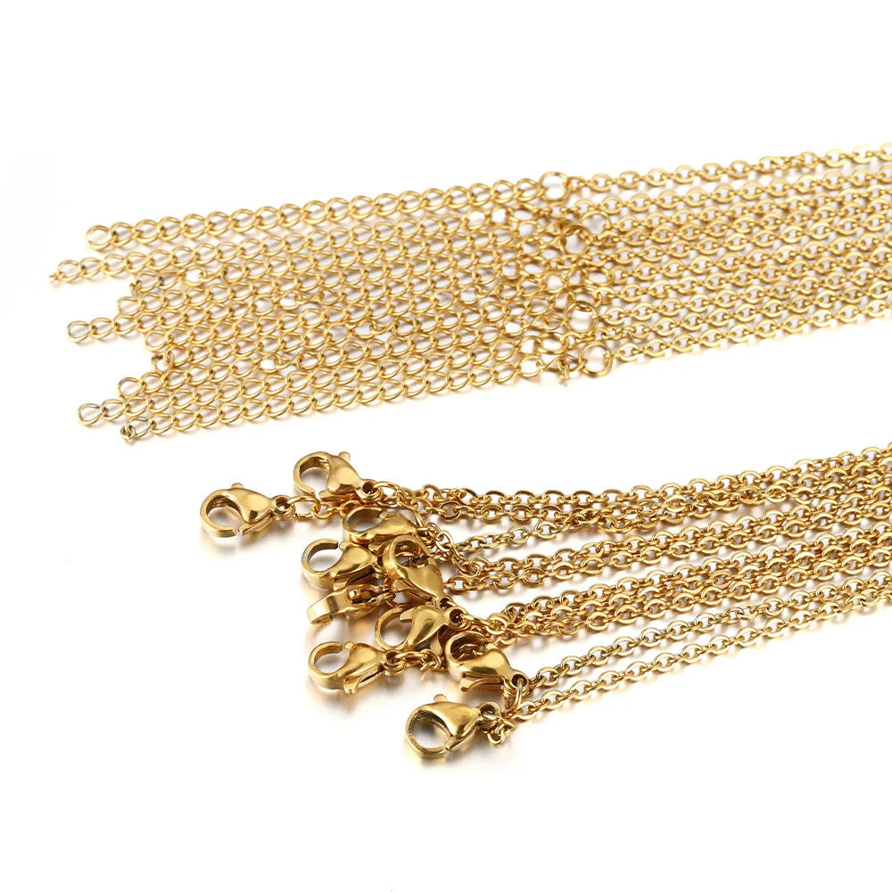 10pcs 45+5cm Gold Color Stainless Steel Link Chains in Bulk Necklaces Fashion Jewelry Adjustable Chains Wholesale Chokers DIY