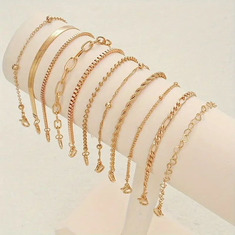 Chic Snake Chain Bracelet Set for Women Boho Simple Elegant Heart Geometric Chain Vacation Date Casual Jewelry Gifts 2025