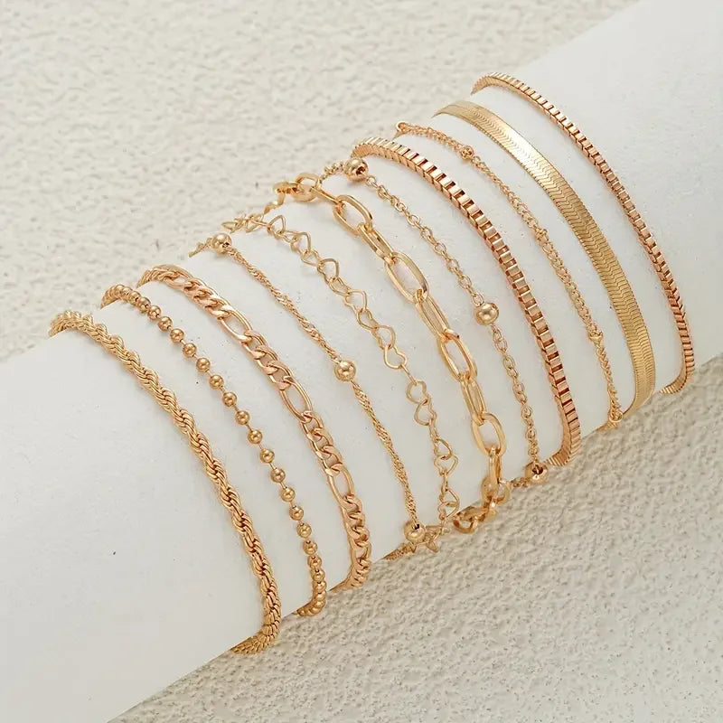 Chic Snake Chain Bracelet Set for Women Boho Simple Elegant Heart Geometric Chain Vacation Date Casual Jewelry Gifts 2025