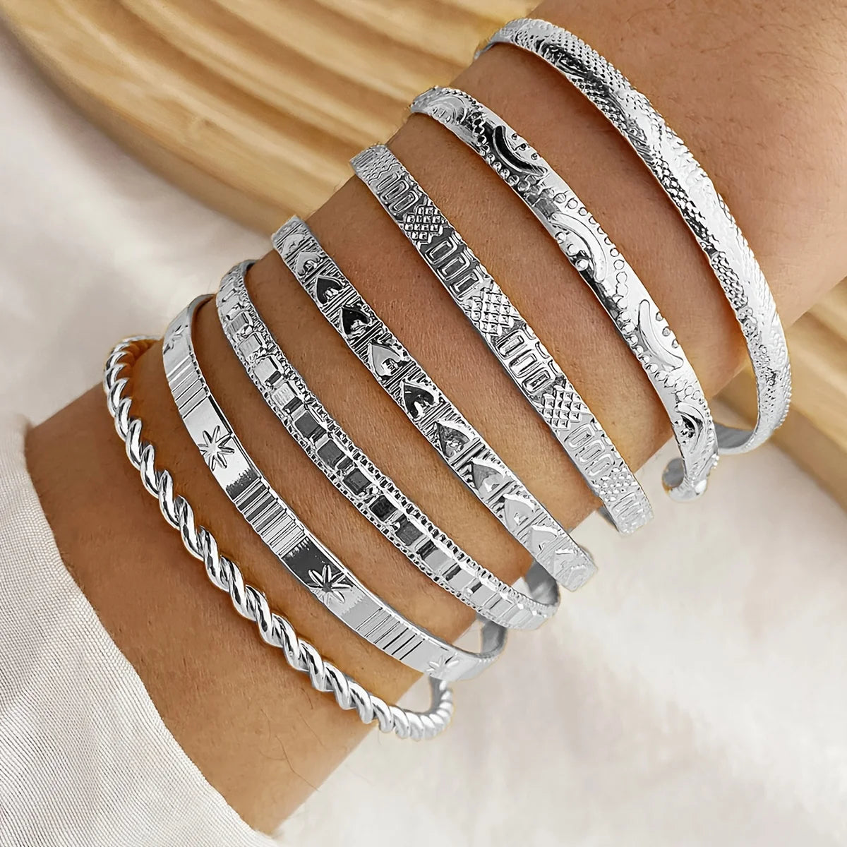 7-Piece Stackable Engraved Bangle Set